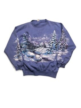Classic Men's Blue Winter Landscape Crewneck Sweatshirt